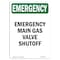 Signmission OSHA EMERGENCY, 5" Height, Decal, 5" H, Portrait, Main Gas Valve Shutoff OS-EM-D-35-V-10517 - alternate 1